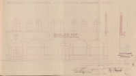 Bauantrag 1929: Anbringung eines Werbeschildes für die alkoholfreie Gaststätte "Basler Stube"