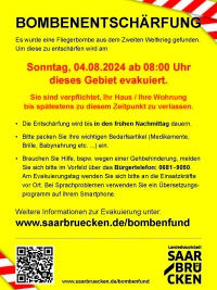 Flyer zur Entschärfung eine Fliegerbombe am 4. August 2024