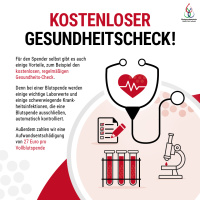 Kostenloser Gesundheitscheck! Für den Spender selbst gibt es auch einige Vorteile, zum Beispiel den kostenlosen, regelmäßigen Gesundheits-Check. Denn bei einer Blutspende werden einige wichtige Laborwerte und einige schwerwiegende Krankheitsinfektionen, d