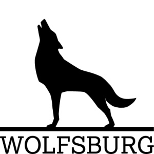 Heulender Wolf über der Schrift Wolfsburg